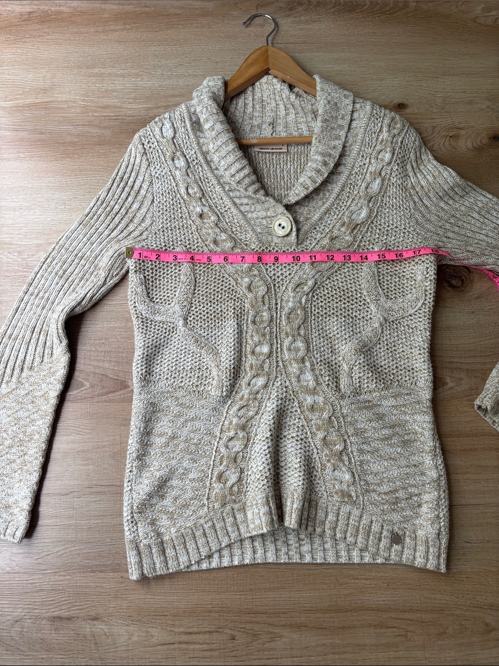 DKNY Beige Marled Cable Shawl-Collar Sweater - Picture 6 of 8